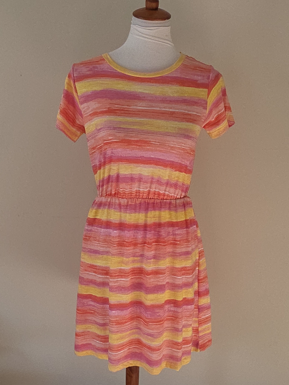 Kiwi Fresh Striped Short Sleeve Summer Dress in Pink & Yellow Brand New